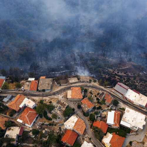 Wildland Urban Forest Fire Interface with forest and housing burned