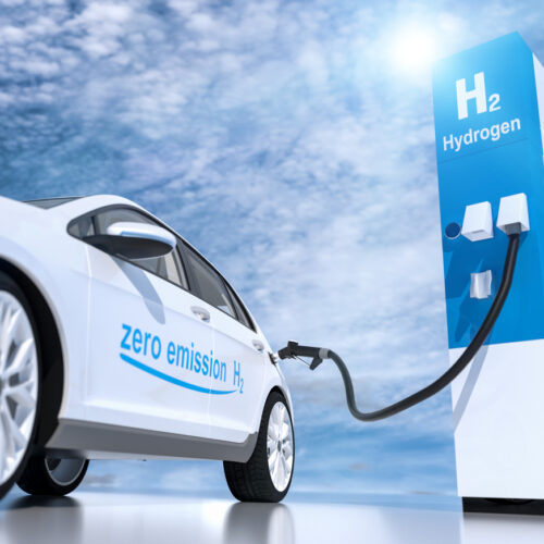 hydrogen logo on gas stations fuel dispenser. h2 combustion engine for emission free ecofriendly transport